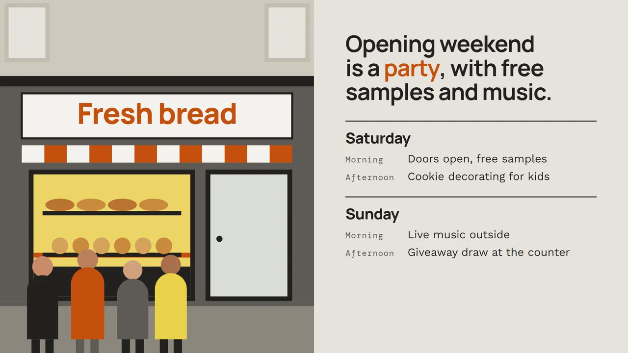 A later slide from Opening our second bakery: the marketing plan.